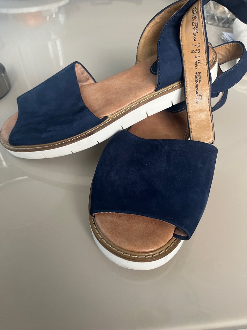 Clarks Navy Suede Open-Toe Ankle-Strap Sandals - Picture 3 of 3